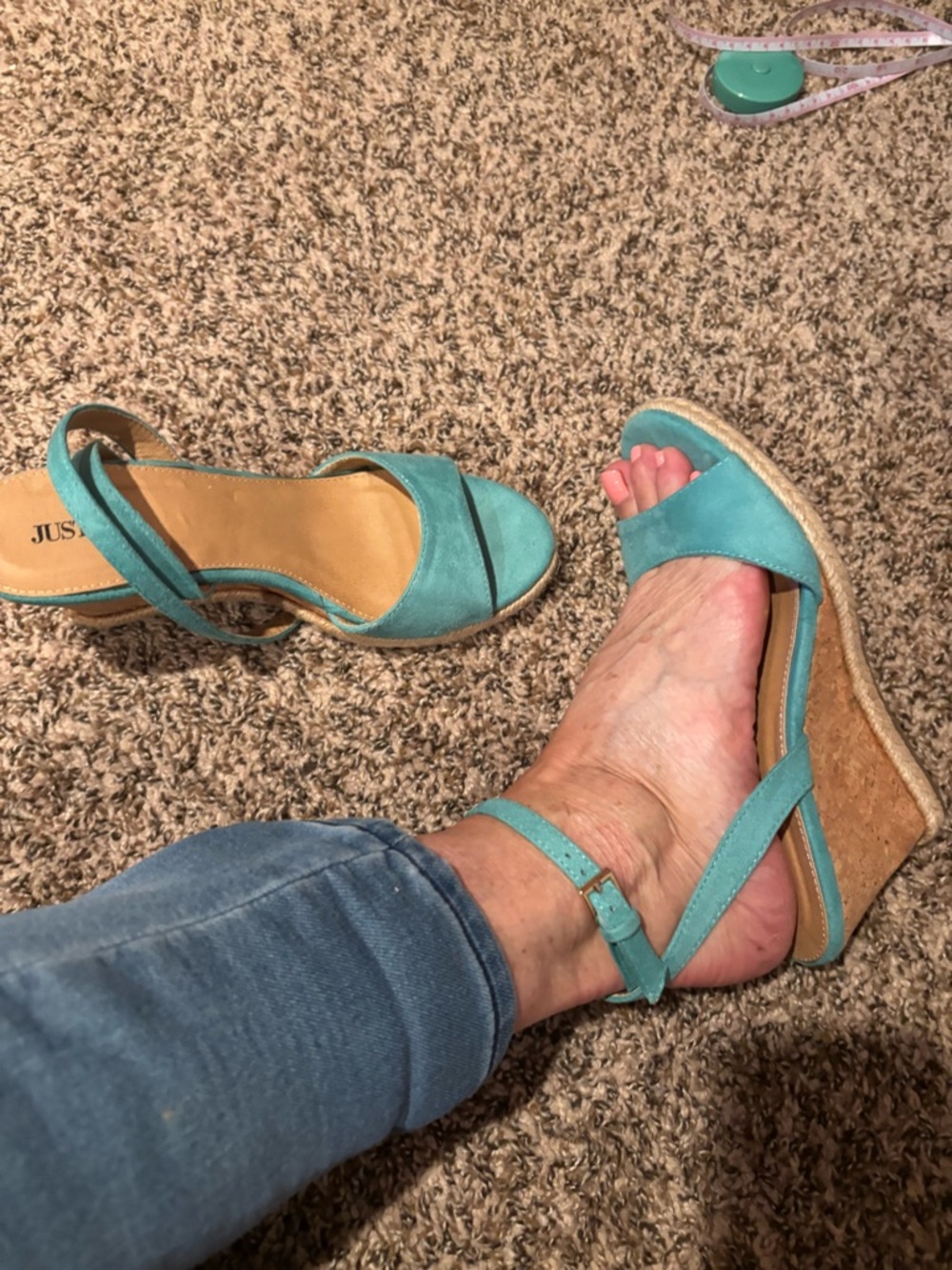 JustFab Turquoise Suede Espadrille Wedge Sandals